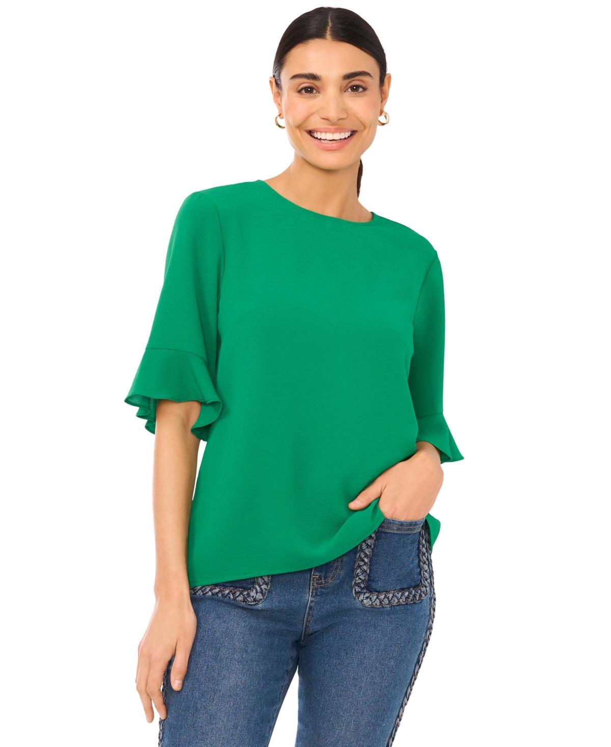 CeCe Womens Ruffled-Cuff 3/4-Sleeve Crew Neck Blouse Product Image