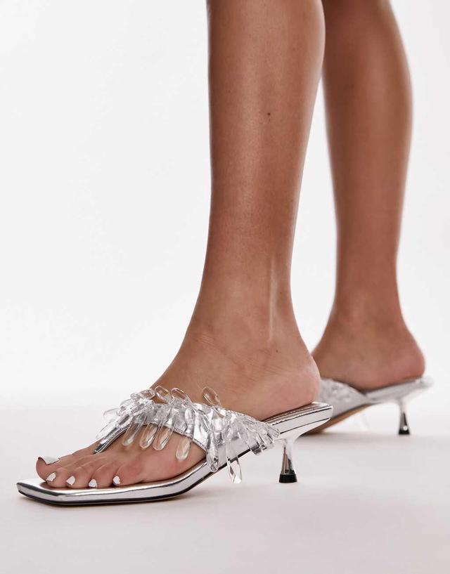 Topshop Idris heeled sandal with beading in silver Product Image