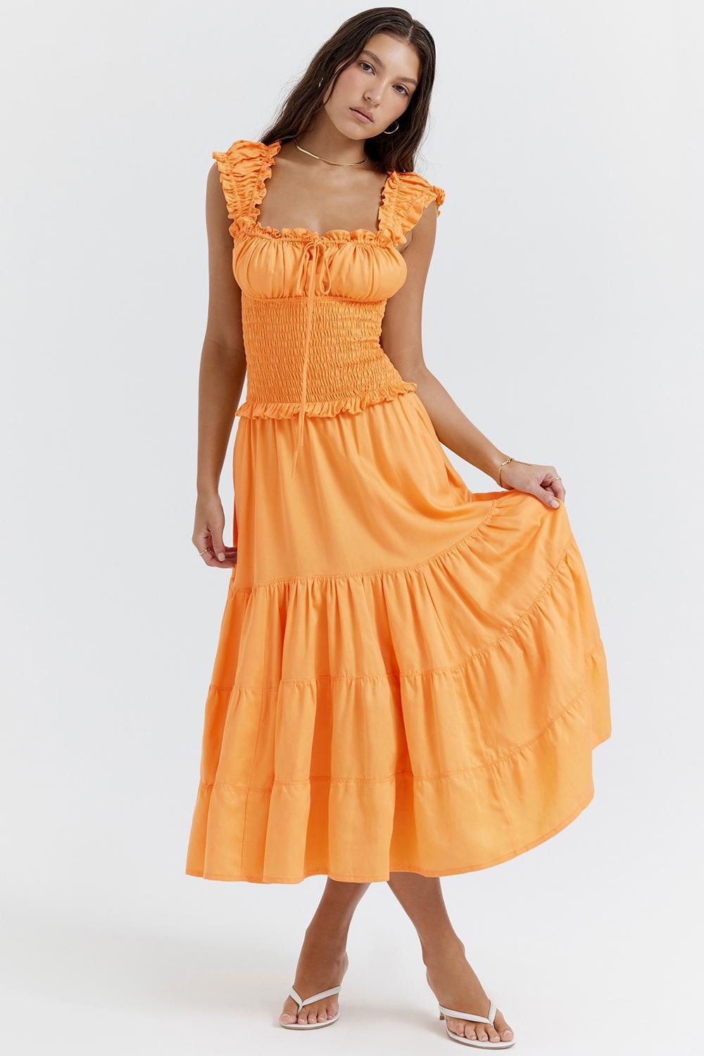 Phedra Tangerine Shirred Sundress Product Image