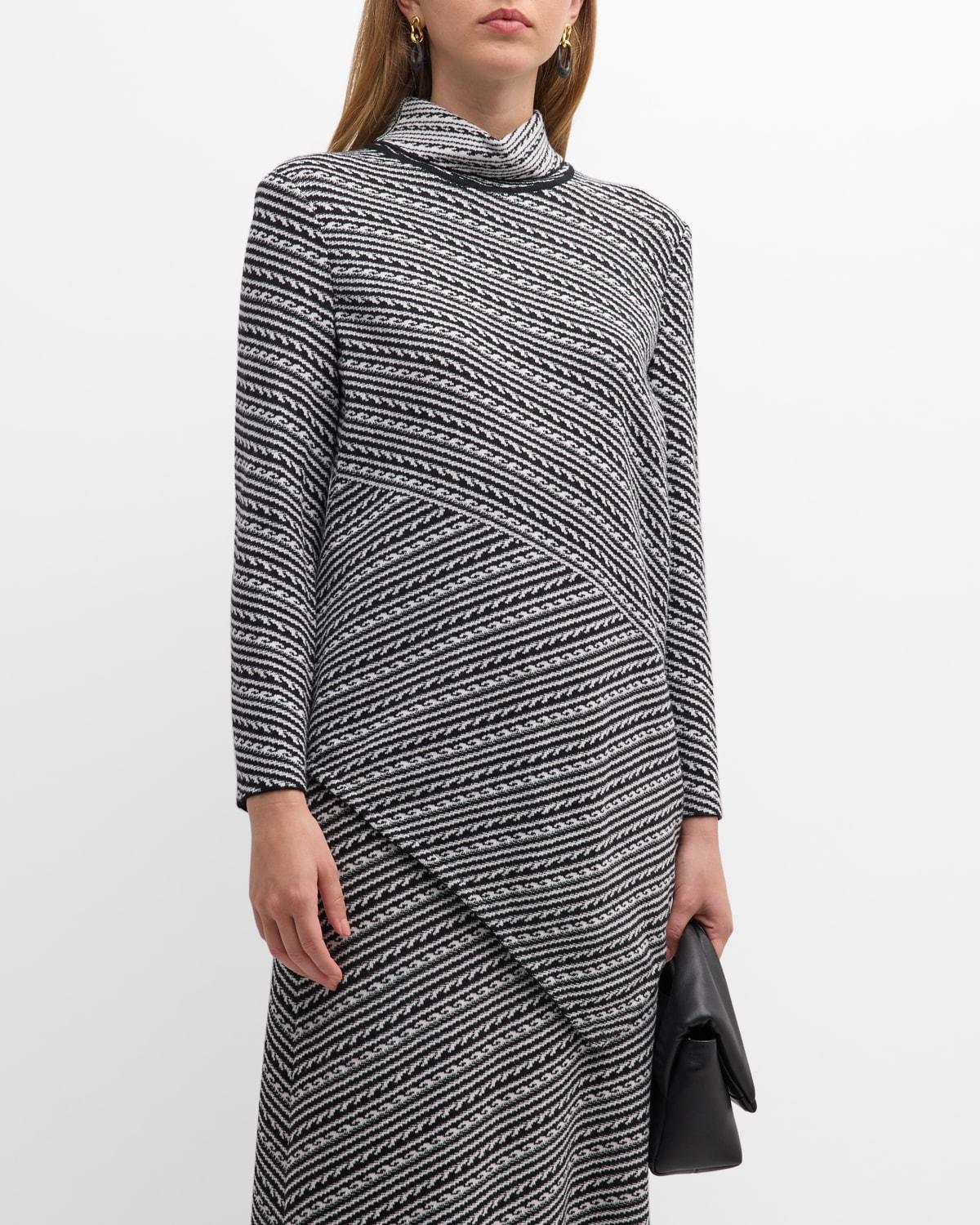 Womens Cozy Striped Knit Asymmetric Turtleneck Tunic Product Image