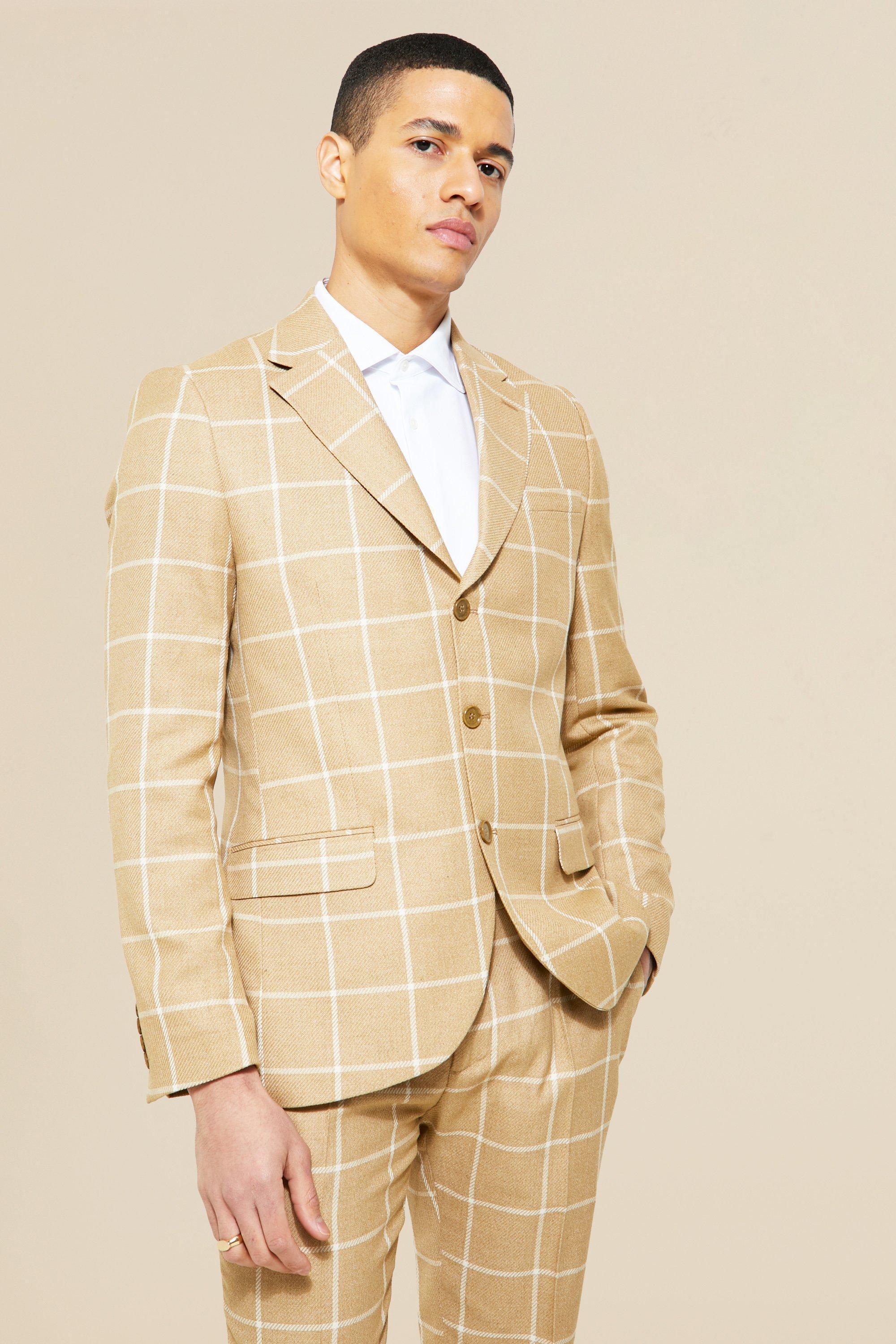 Single Breasted Plaid Slim Suit Jacket | boohooMAN USA Product Image