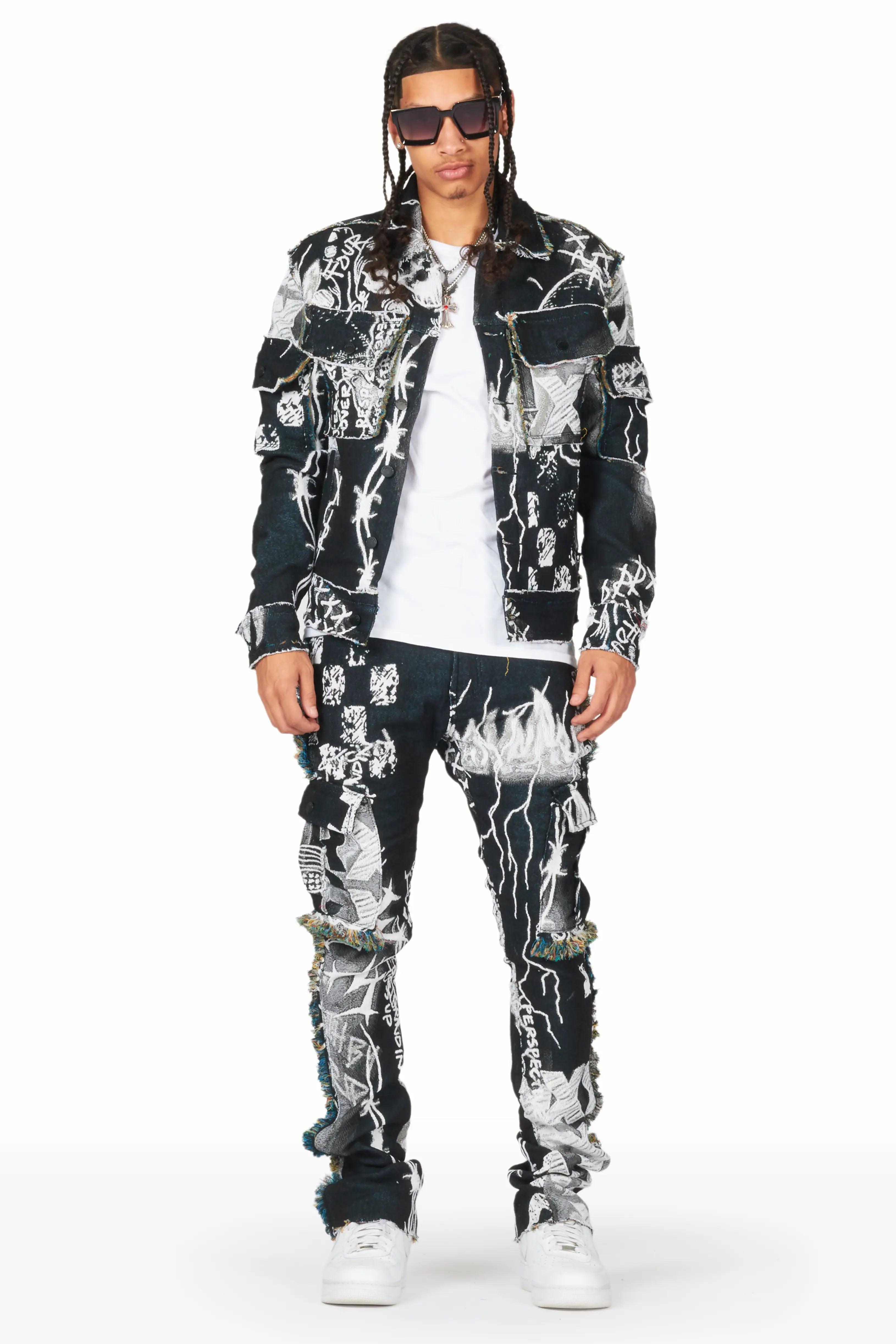 Zane Black/White Tapestry Trucker Jacket Male Product Image