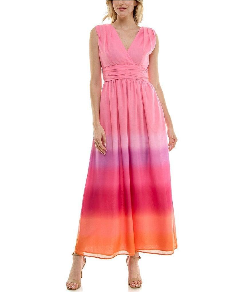 Taylor Gradient Surplice V-Neck Sleeveless Tie Back Maxi Dress Product Image