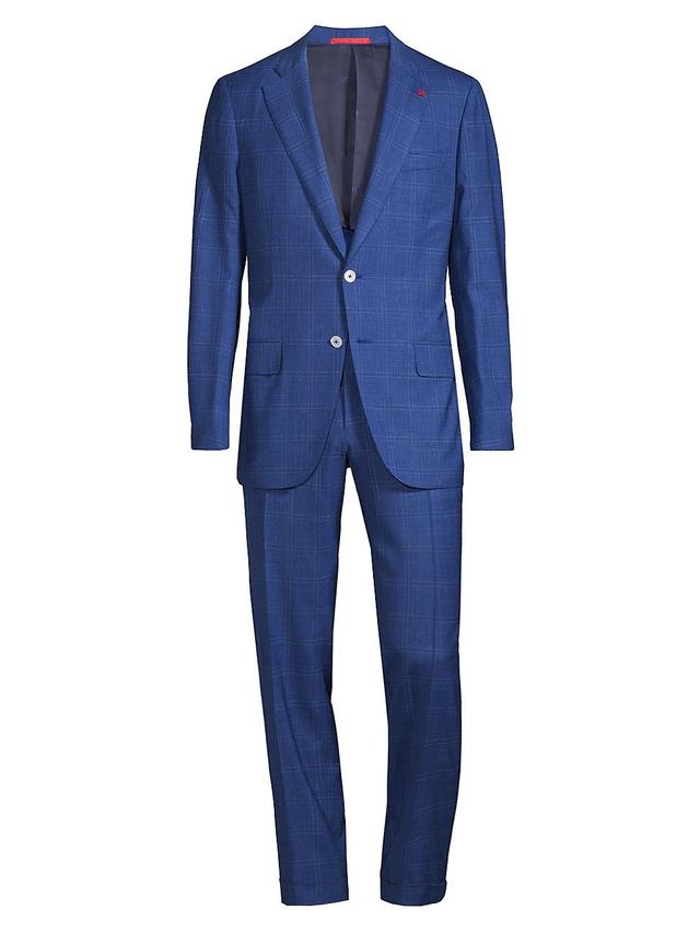 Mens Plaid Wool-Blend Two-Button Classic-Fit Suit Product Image