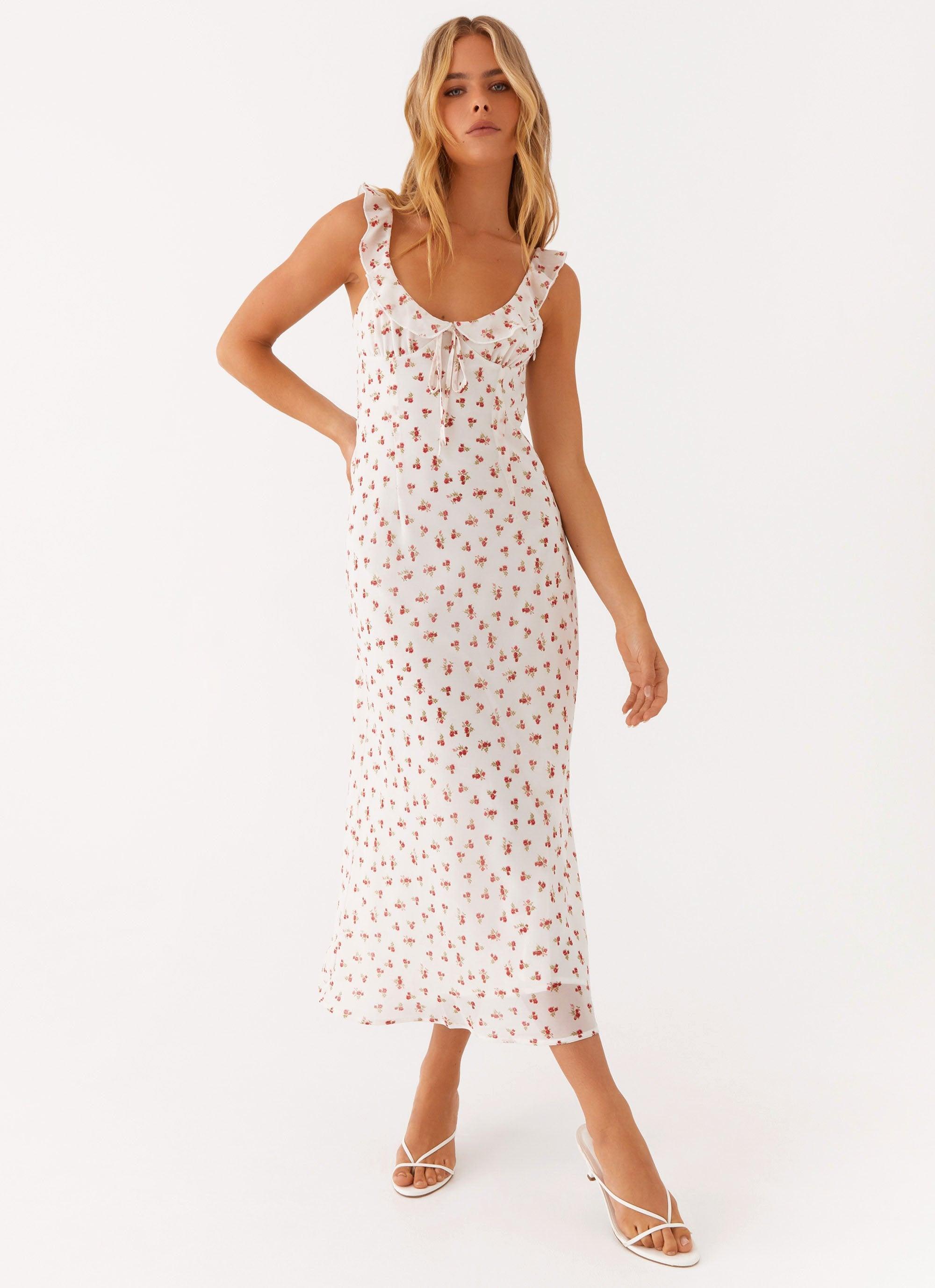 Second Guessing Midi Dress - Red White Floral Product Image