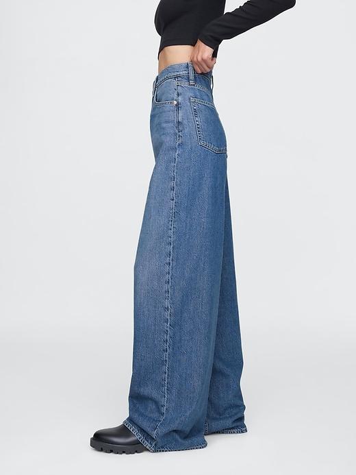 Mid Rise Pinstripe Baggy Jeans Product Image