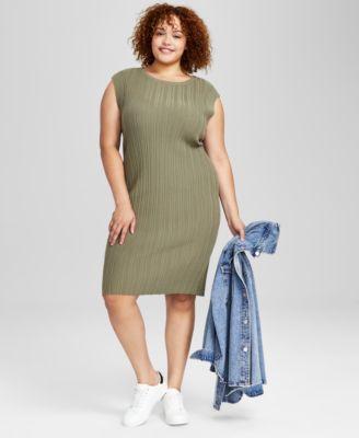 Trendy Plus Size Rib-Knit Sleeveless Dress, Created for Macy's Product Image