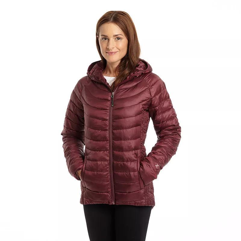 Plus Size Excelled Hooded Featherweight Puffer Jacket, Womens Dark Red Product Image