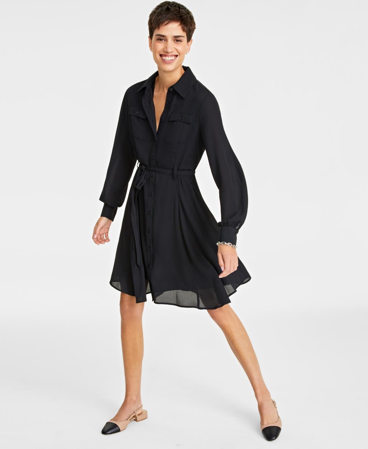 Womens Long-Sleeve Belted Shirtdress, Created for Macys Product Image