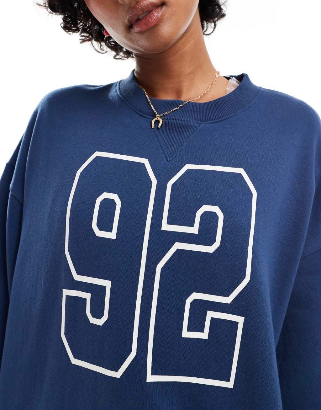 Daisy Street relaxed sports sweatshirt in navy Product Image