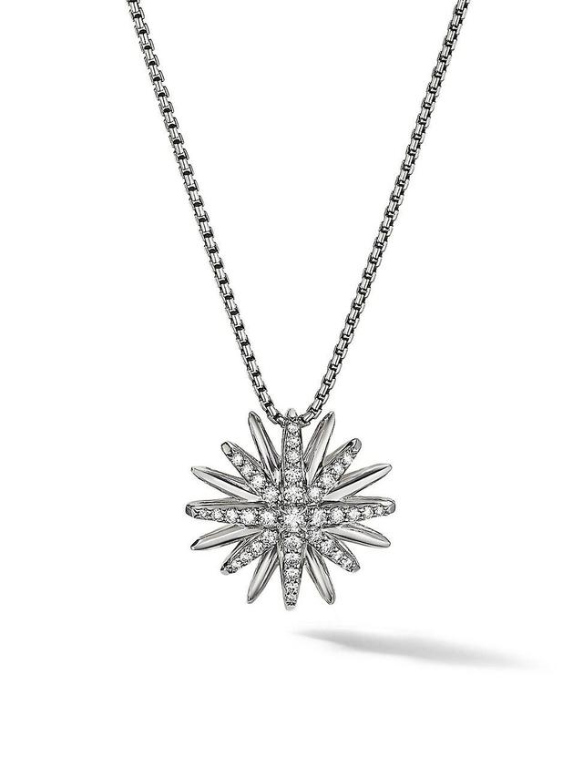 Womens Starburst Pendant Necklace in Sterling Silver with Pav Diamonds Product Image