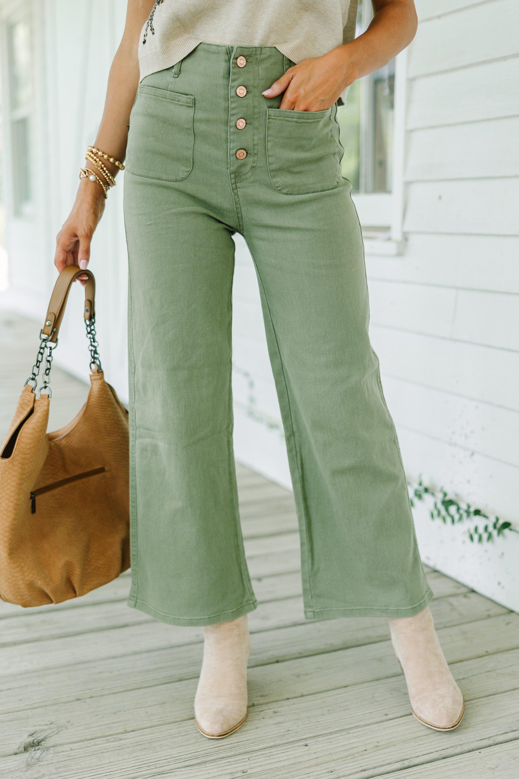 More To Love Olive Green Denim Pants Female Product Image