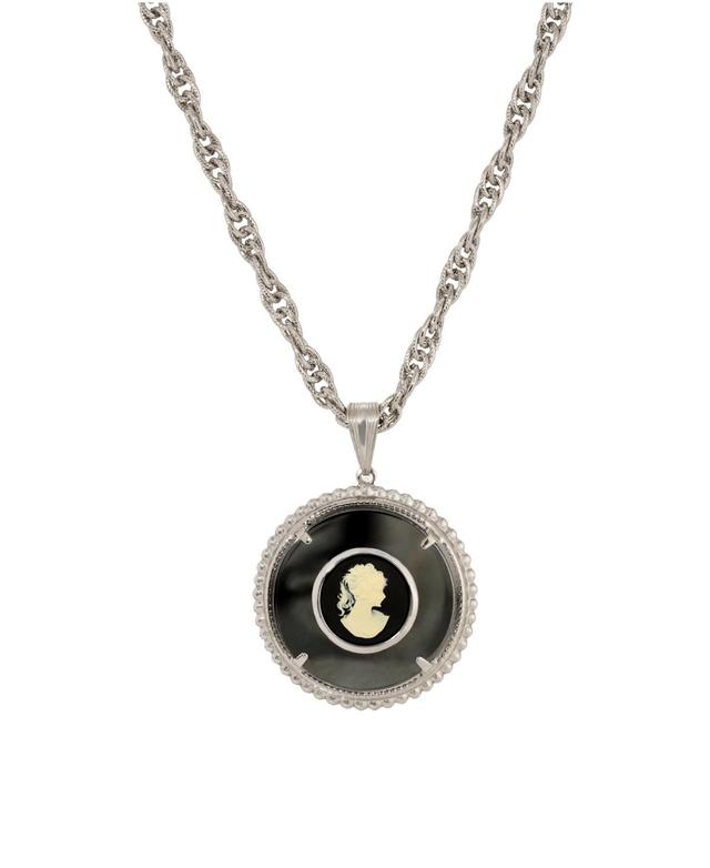 1928 Silver Tone Round Cameo Pendant Necklace, Womens, Black Product Image