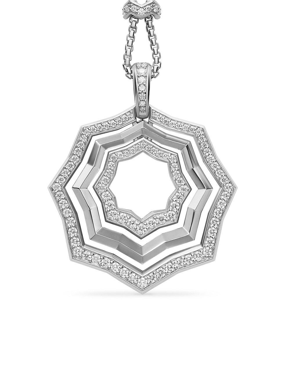 Womens Zig Zag Stax Pendant Necklace in Sterling Silver with Diamonds, 38MM Product Image