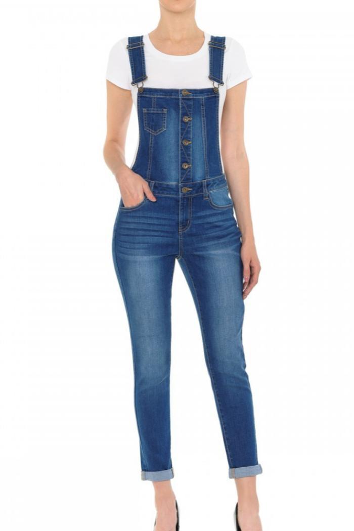 Front button denim overall Product Image