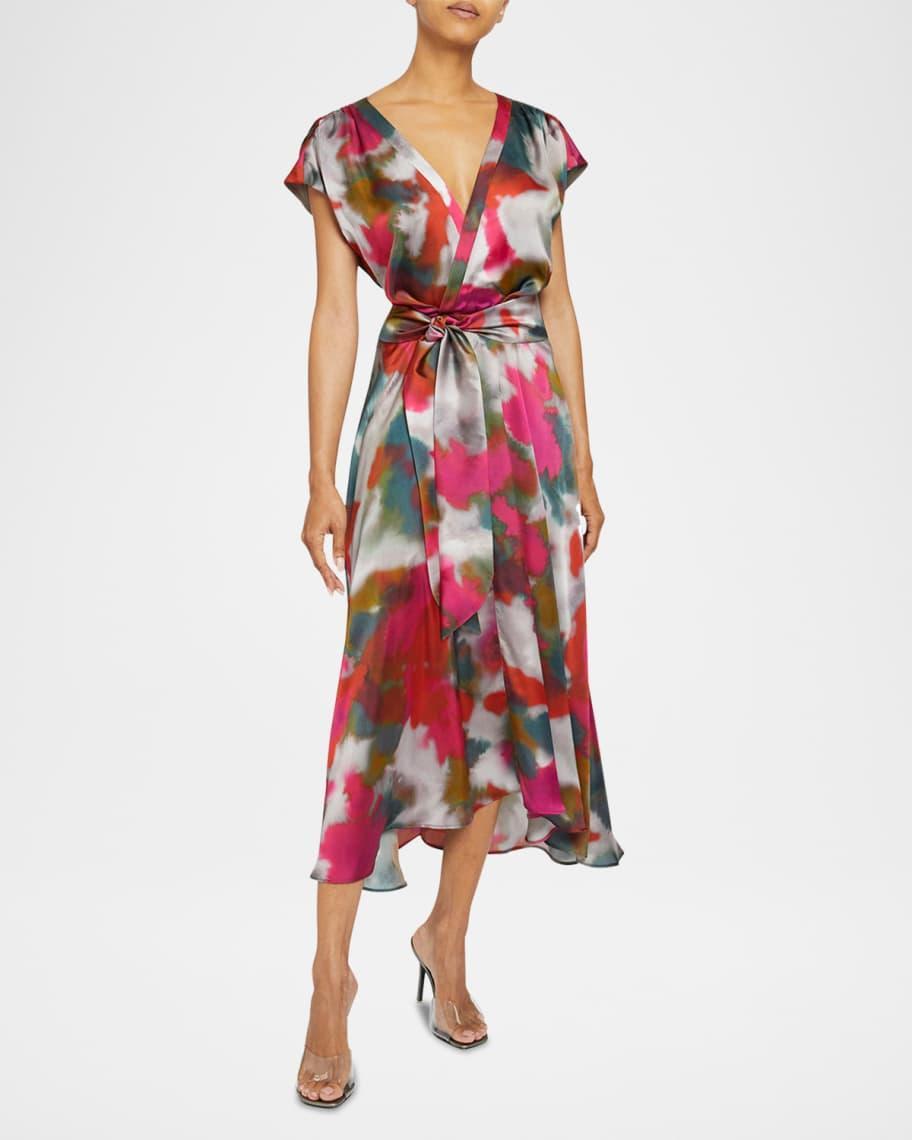 Talia Abstract-Print Faux Wrap Midi Dress Product Image