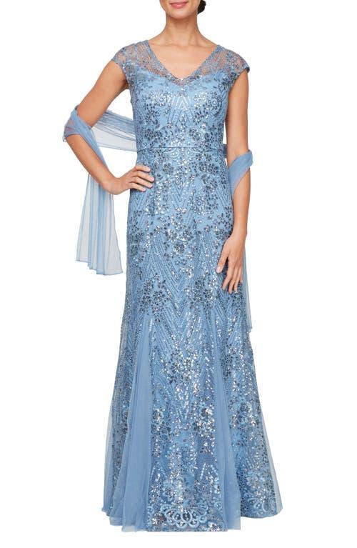 Alex Evenings Long Embroidered Fit and Flare Gown (Vintage ) Women's Dress Product Image