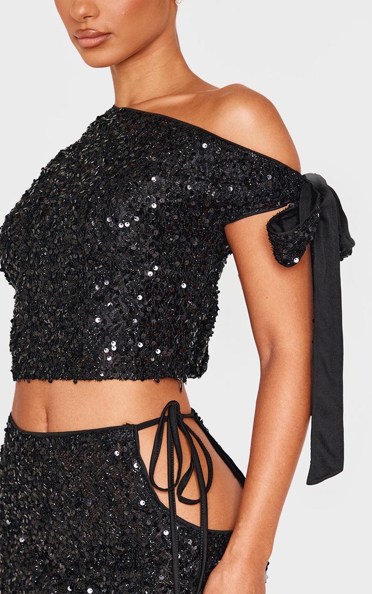 Petite Black Tie Detail Sequin Top Product Image