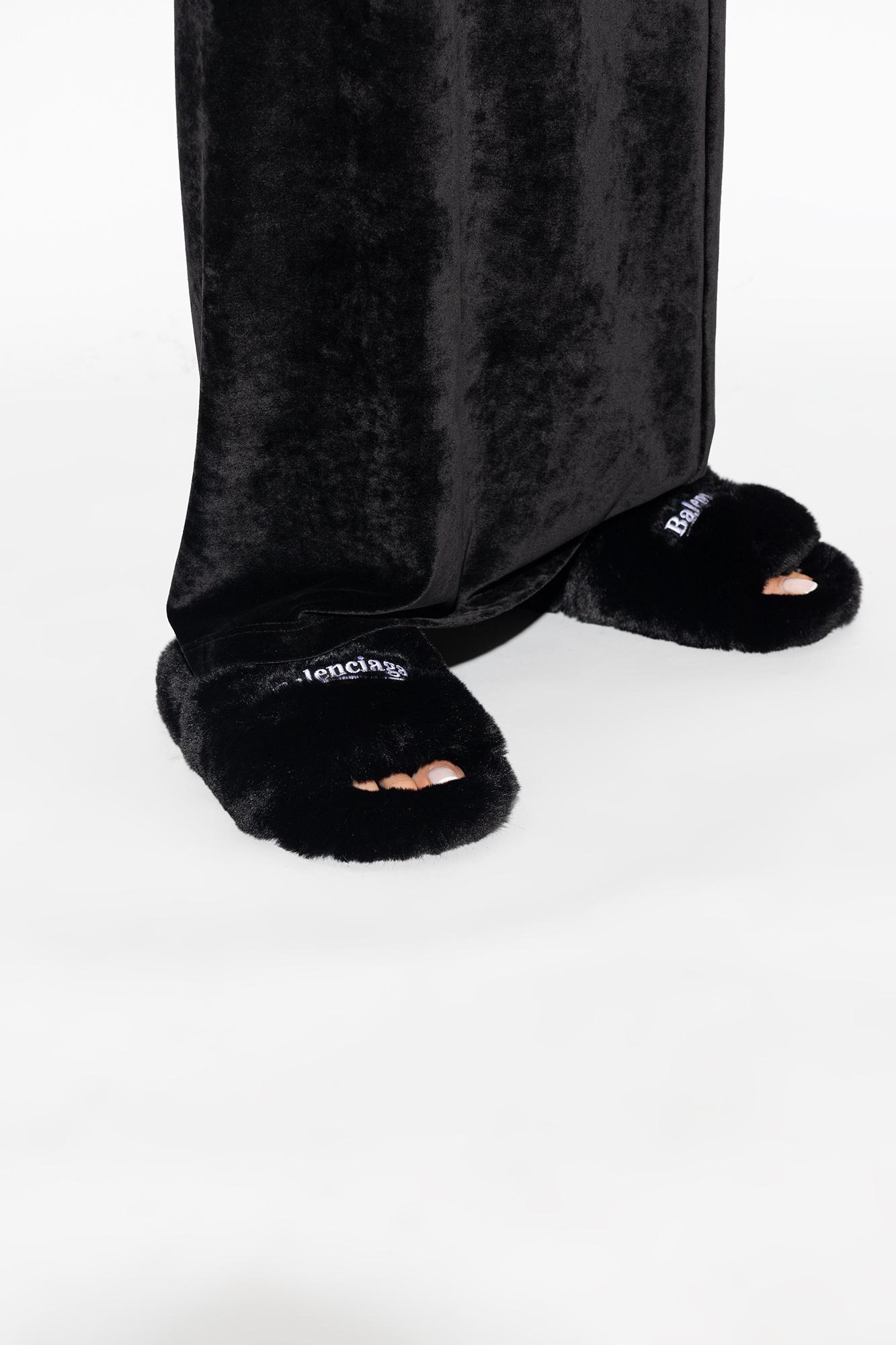 BALENCIAGA Faux Fur Slides In Black Product Image