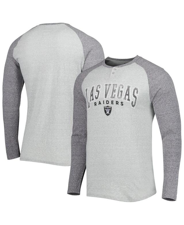 Mens Concepts Sport Heather Gray Las Vegas Raiders Ledger Raglan Long Sleeve Henley T-Shirt Product Image