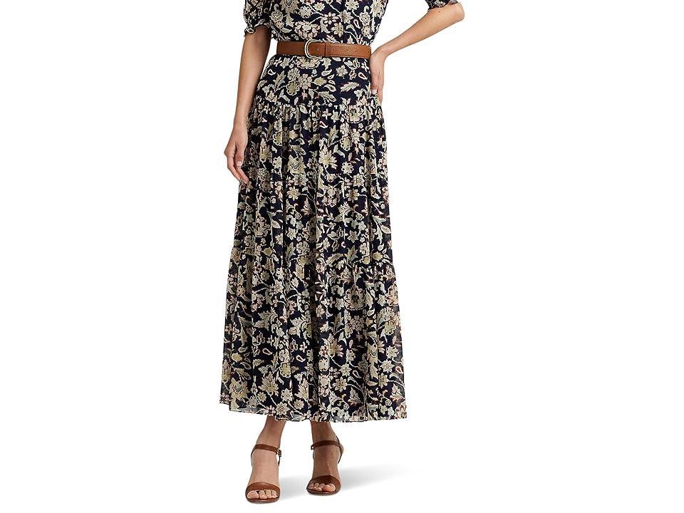 LAUREN Ralph Lauren Floral Crinkle Georgette Tiered Skirt (Navy Multi) Women's Skirt product image