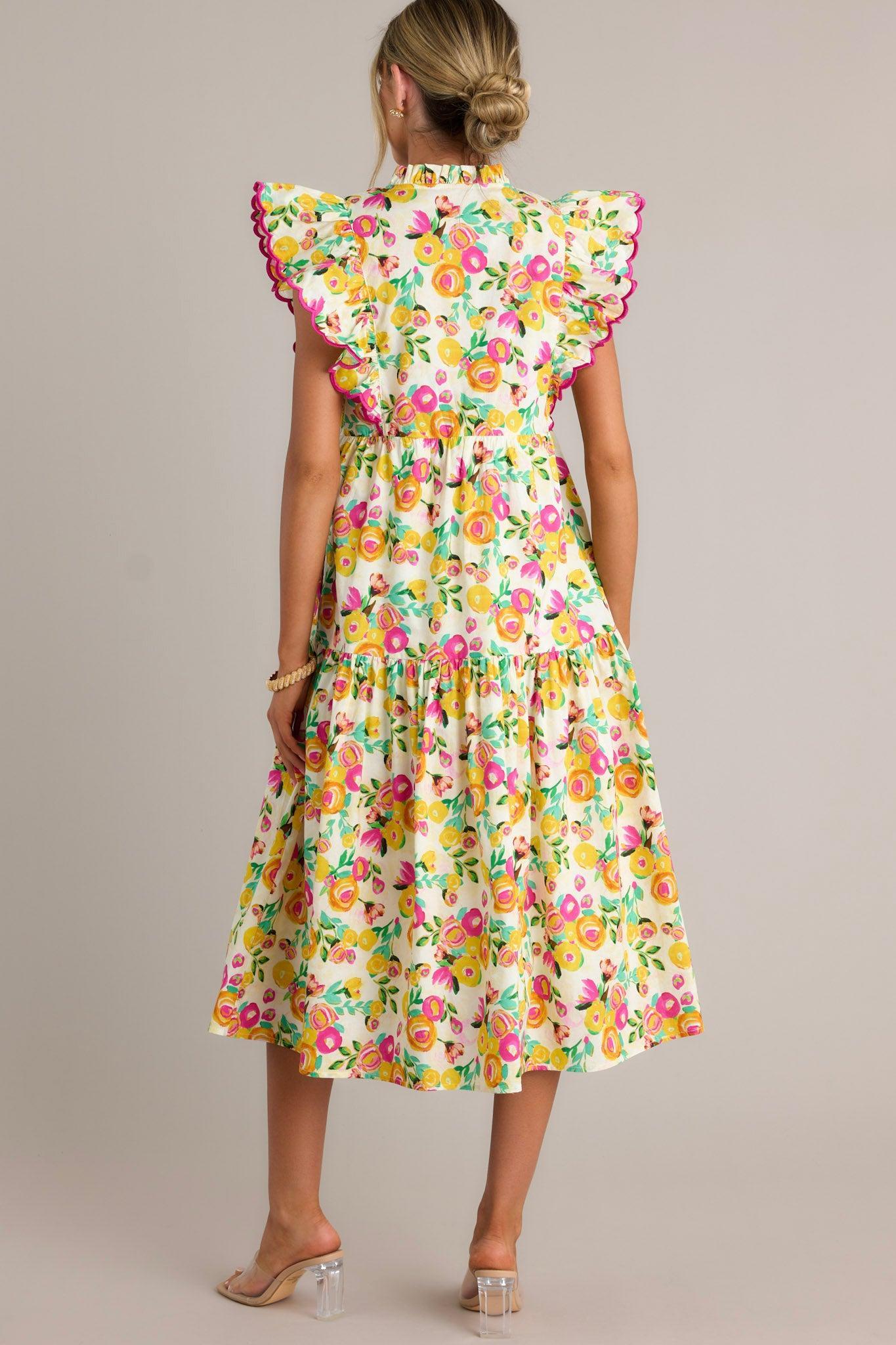 Blossoming Love 100% Cotton Yellow Floral Midi Dress Product Image