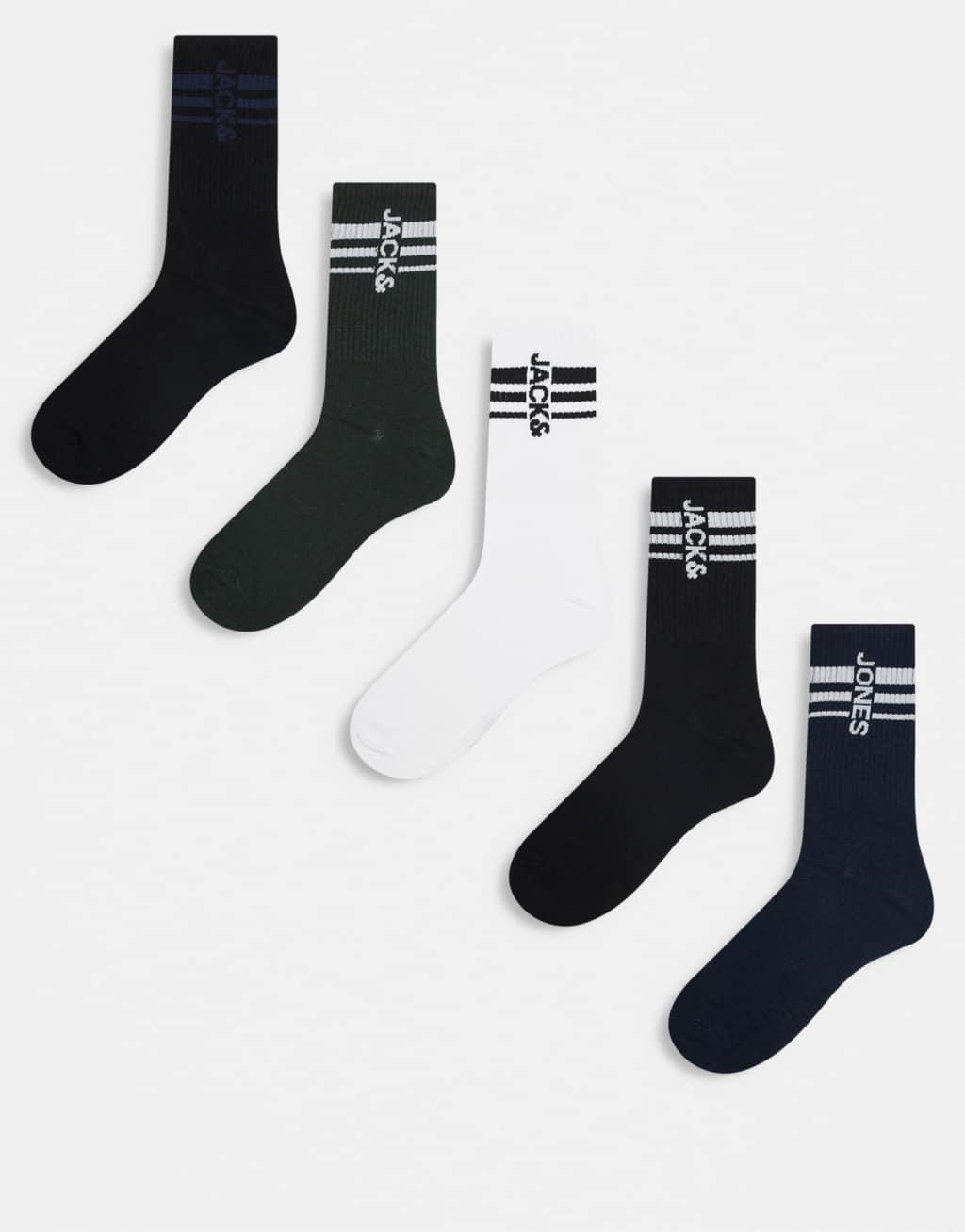 Jack & Jones 5 pack tennis socks in black Product Image