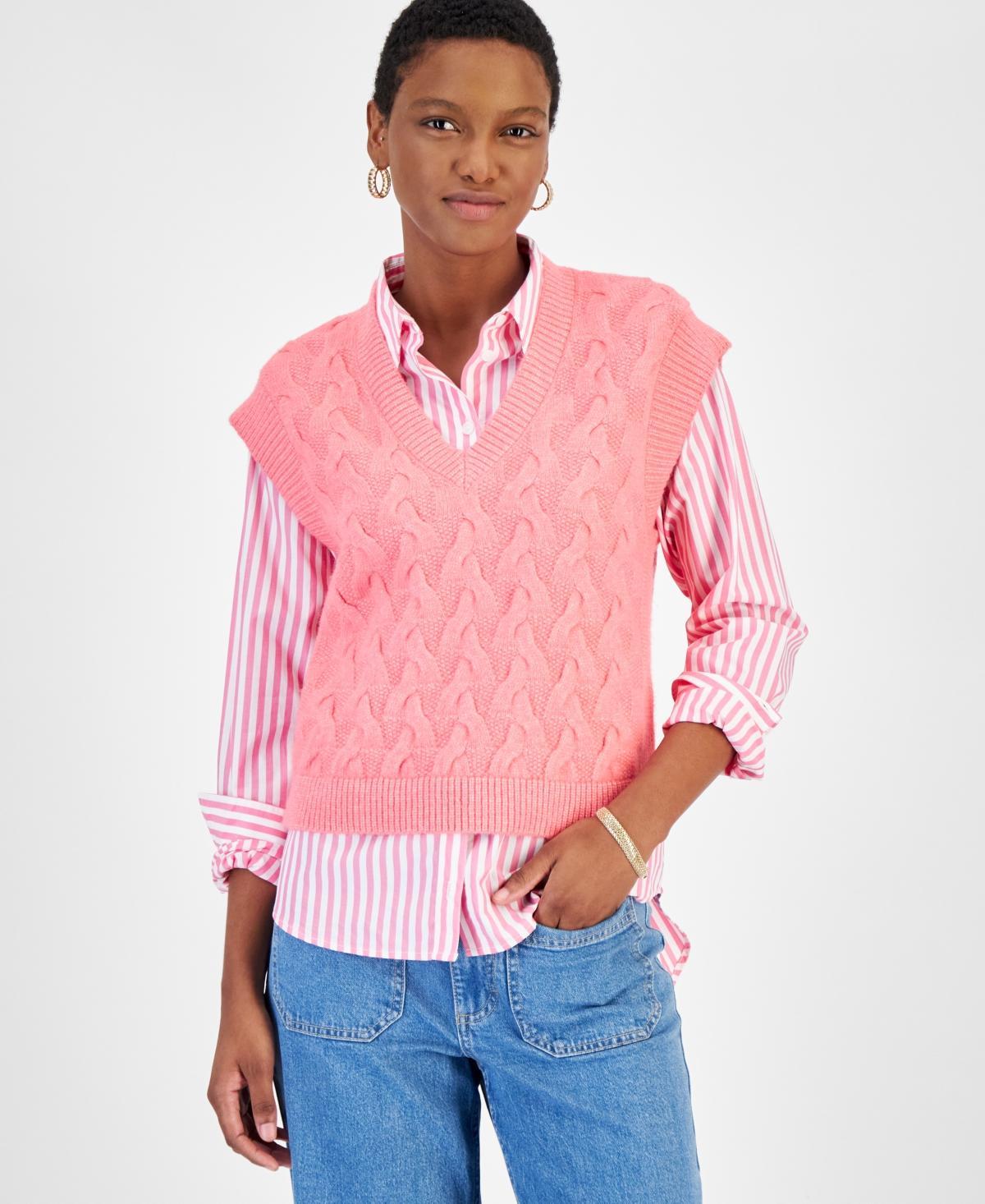 On 34th Womens Extended Shoulder Cable-Knit Sweater Vest, Created for Macys Product Image