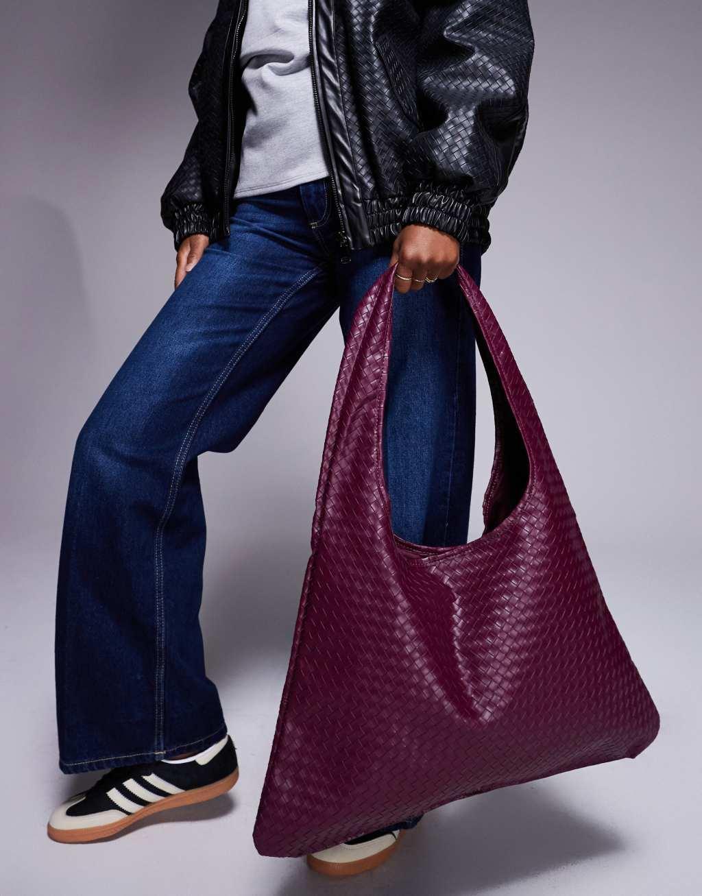 Public Desire slouchy shoulder tote bag in burgundy weave  Product Image