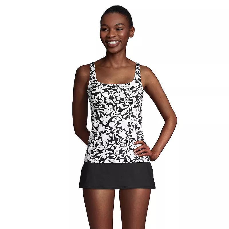 Womens Lands End Tummy Control UPF 50 Squareneck Tankini Top Black Product Image