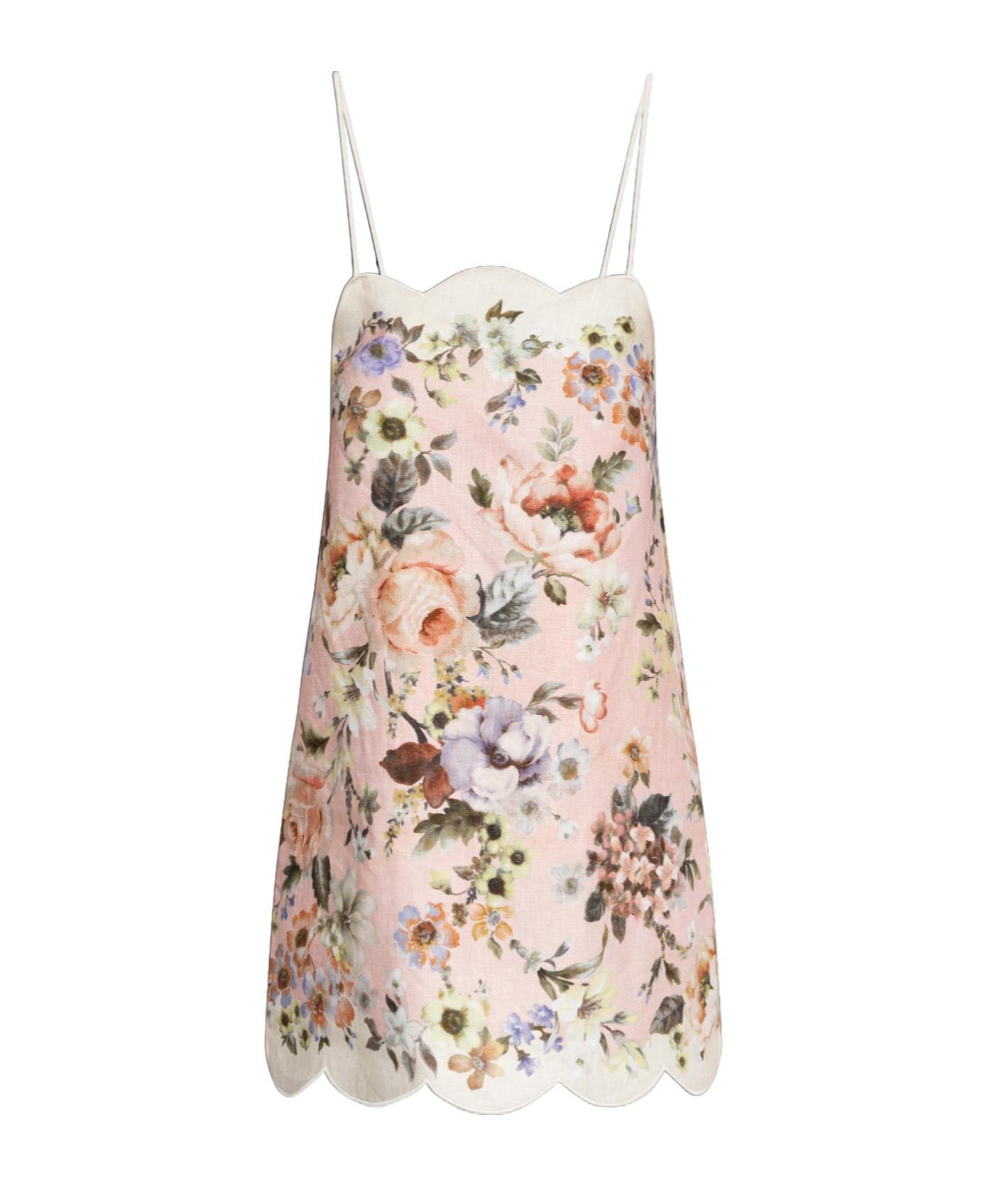 ZIMMERMANN Acacia Scallop Mini Dress Pink Floral In Multi Product Image