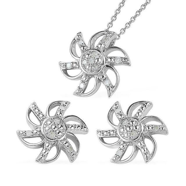 Sterling Silver 1/6 Carat T.W. Diamond Stud Earrings & Pendant Necklace Set, Womens Product Image