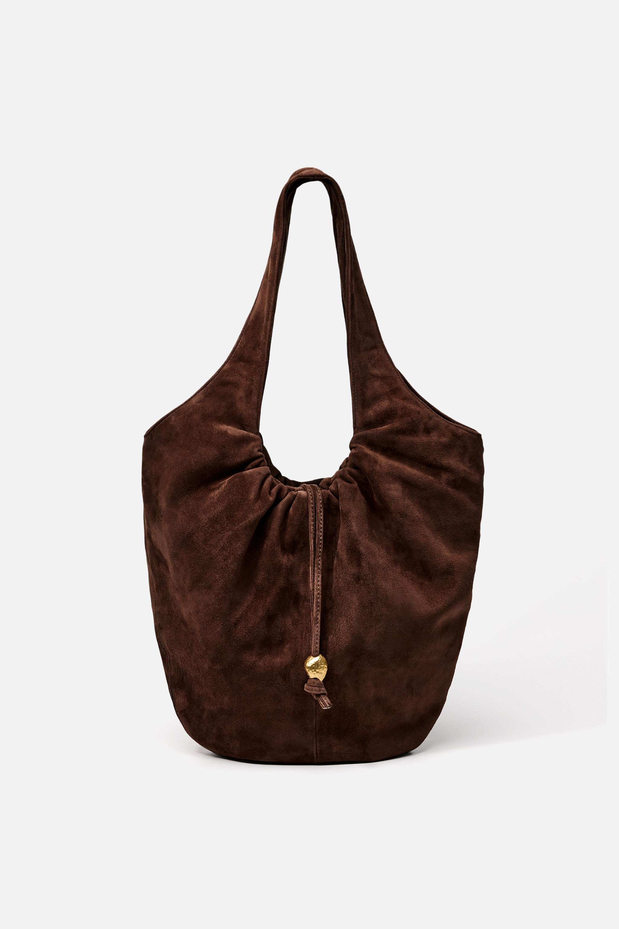 GATHERED SUEDE BUCKET BAG Product Image