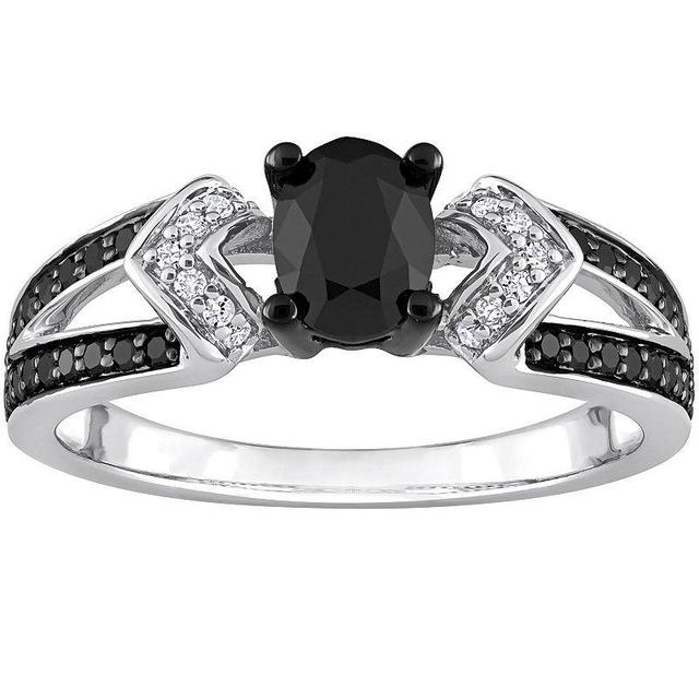 Stella Grace Sterling Silver 1 Carat T.W. Black & White Diamond Split Band Engagement Ring, Womens Product Image