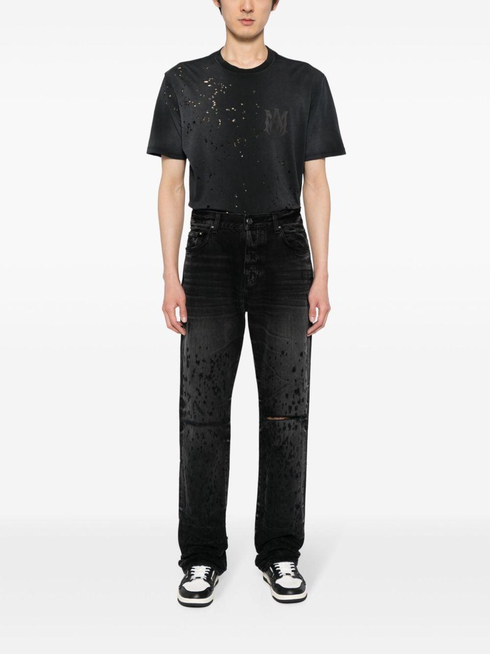 Distressed Straight-leg Jeans In Black Product Image