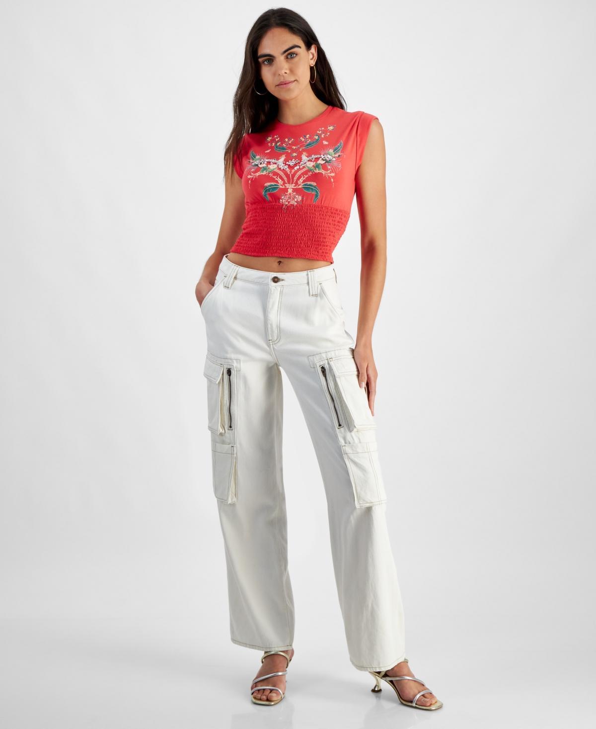 Guess Womens Kori High Rise Straight Leg Cargo Pants Product Image