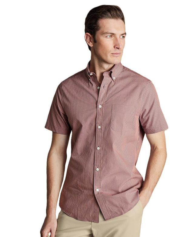 Charles Tyrwhitt Mens Slim Fit Light Button-Down Collar Non-Iron Stretch Poplin Mini Gingham Short Sleeve Shirt Product Image