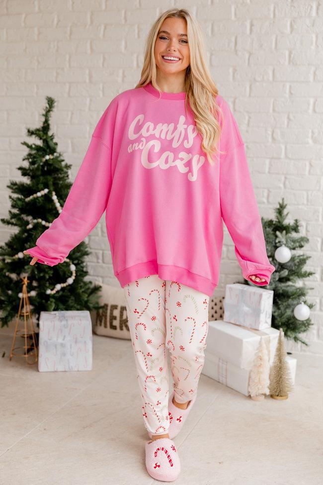 Comfy and Cozy Pink Oversized Graphic Sweatshirt Product Image