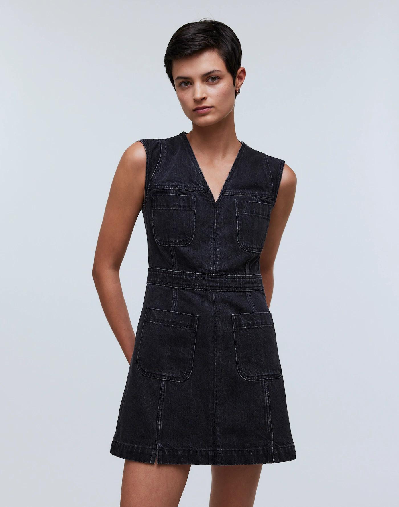 Denim Cap-Sleeve Mini Dress in Tarrybrook Wash Product Image