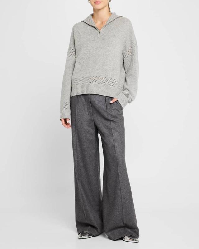 Mixed Stitch Wool-Cashmere Quarter Zip Pullover Product Image