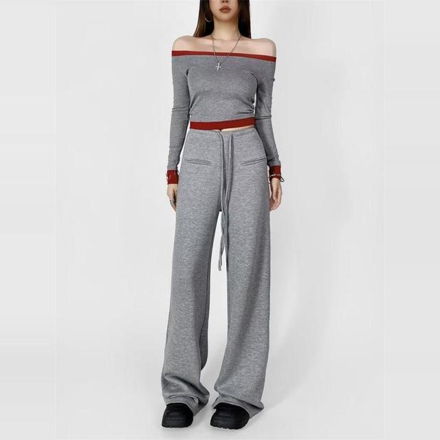 High Rise Plain Wide Leg Sweatpants Product Image