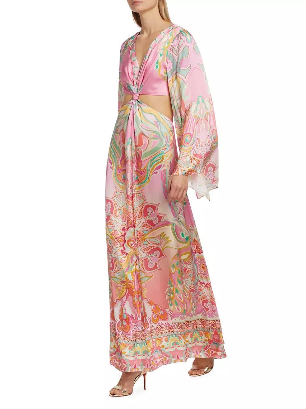 Abstract Silk Cut-Out Knotted Maxi Dress Product Image