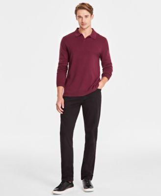 Alfani Mens Straight Fit Twill Pants Sweater Knit Johnny Collar Polo Shirt Outfit Created For Macys Product Image