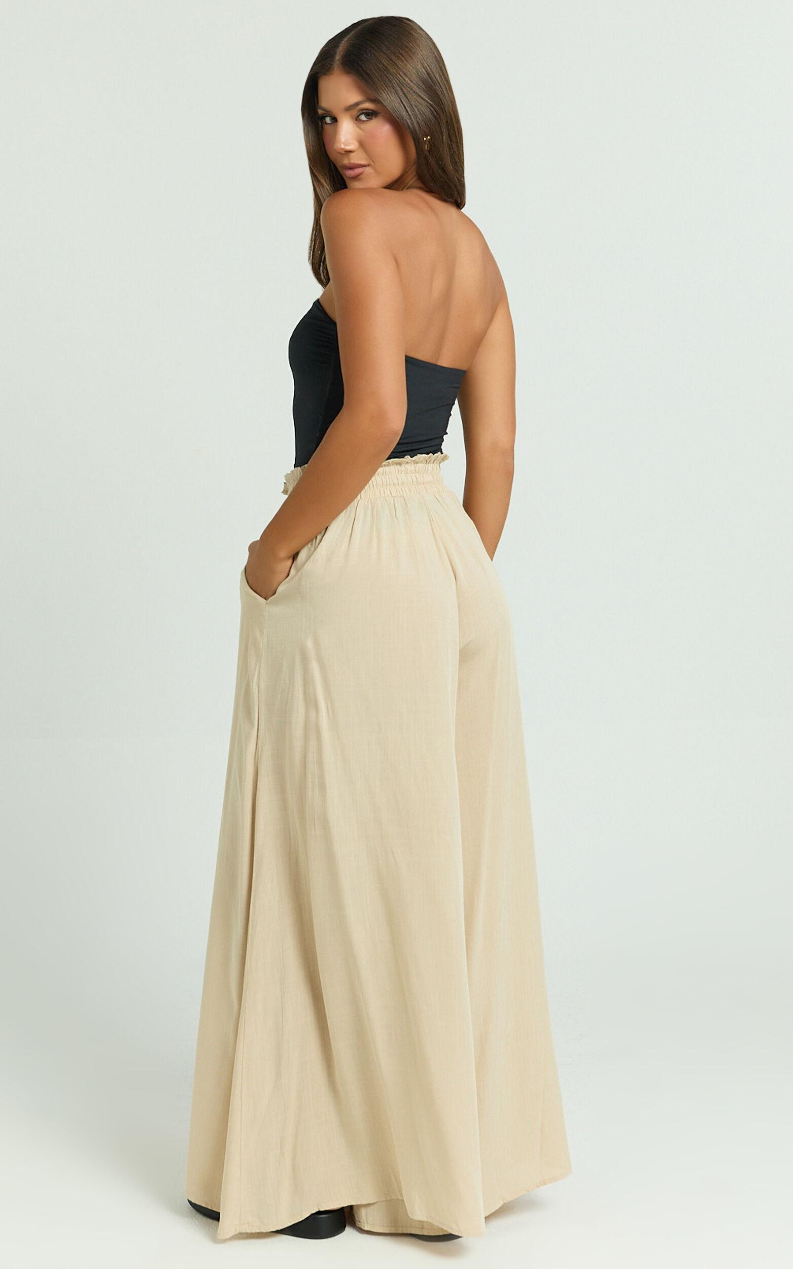 Hany Pants - High Waist Drawstring Wide Leg Pants in Stone Product Image