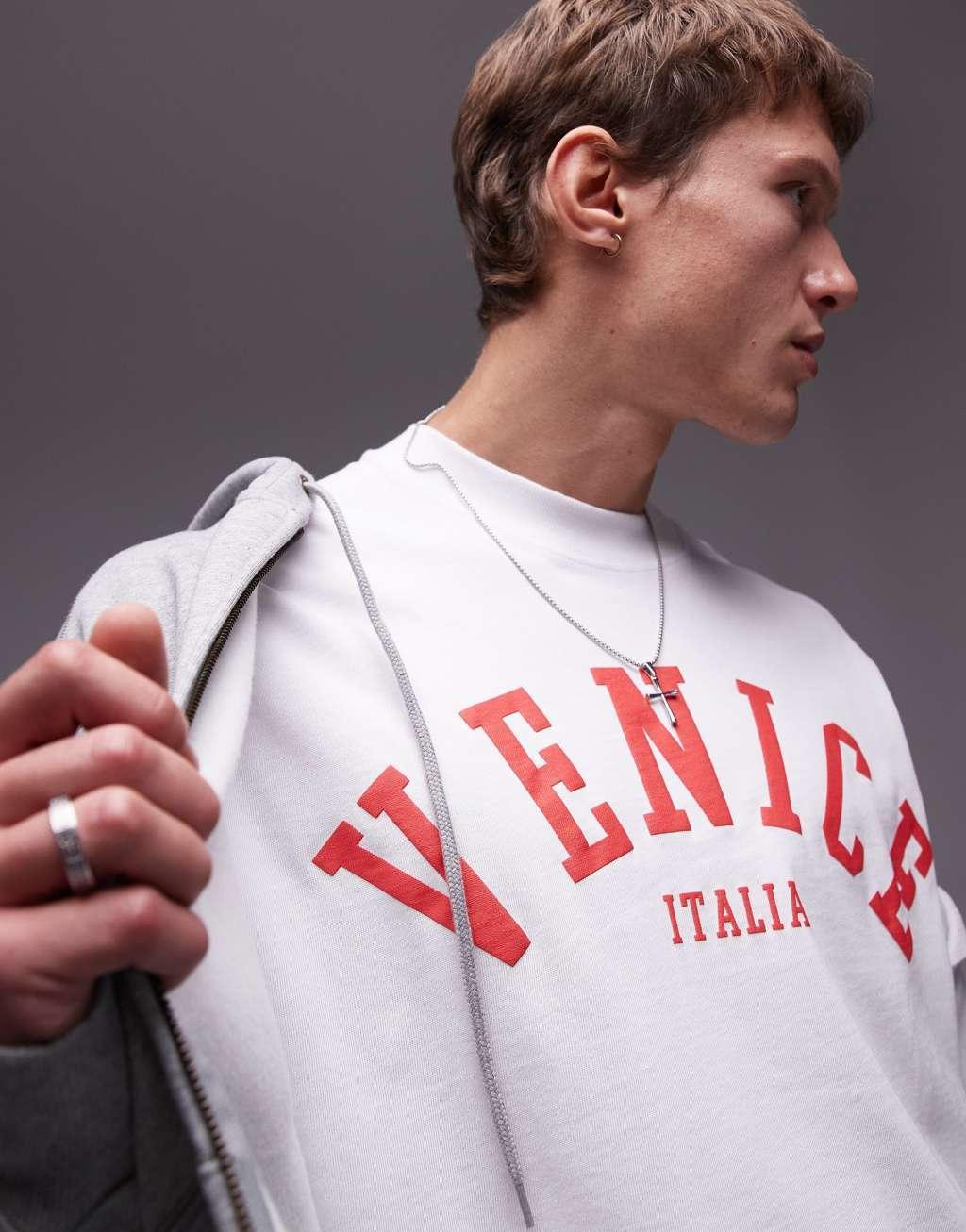 Topman oversized fit cropped t-shirt with Venice print Product Image