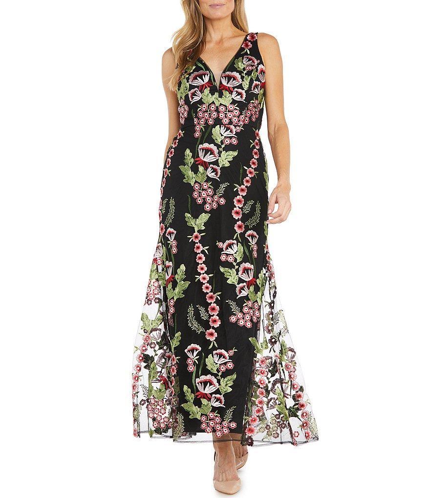 R & M Richards Floral Embroidered V-Neck Gown Product Image