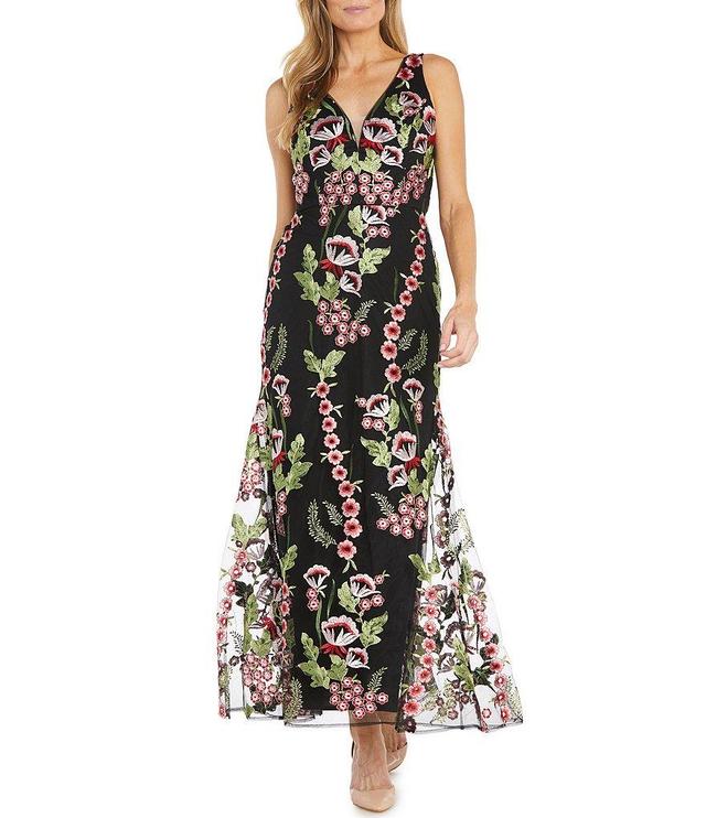 R & M Richards Floral Embroidered V-Neck Gown Product Image