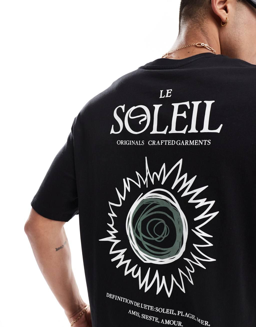 Jack & Jones oversized T-shirt with Le Soleil art back print in black Product Image