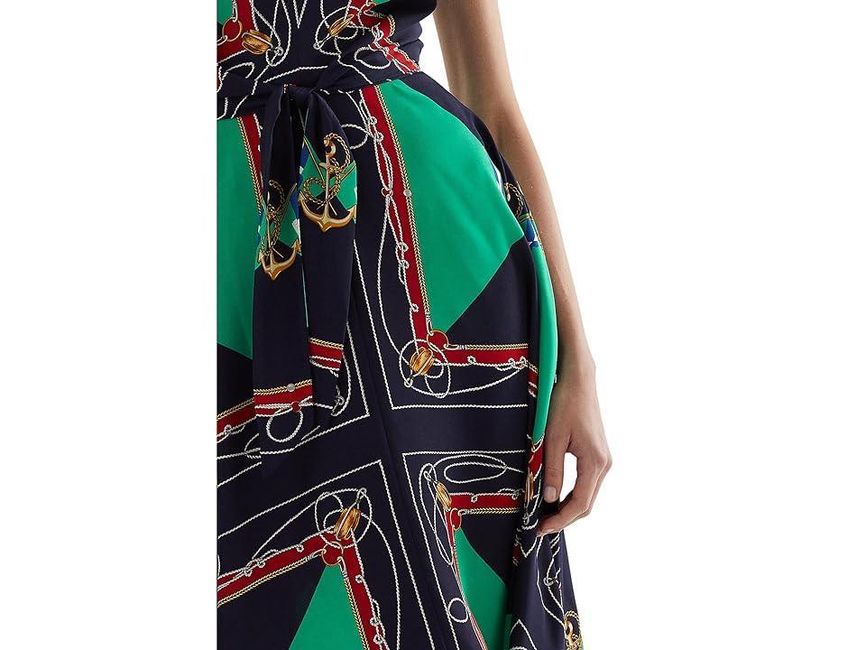 LAUREN Ralph Lauren Print Crepe Dress (Navy/Green Multi) Women's Dress Product Image