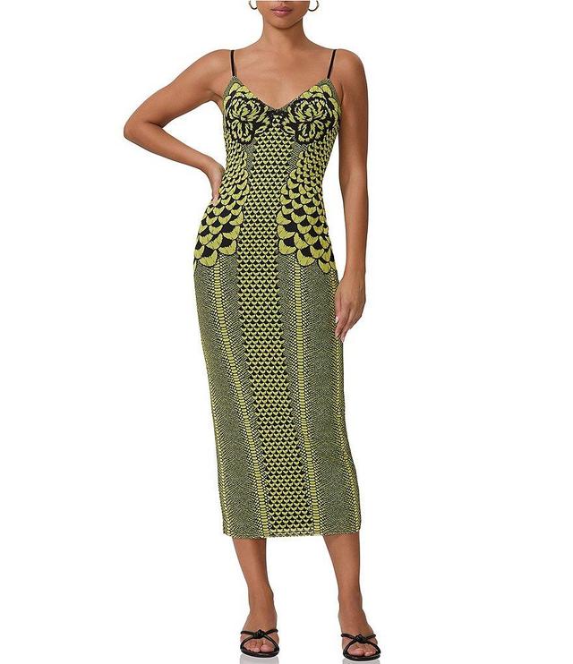 AFRM Amina Printed Mesh V Neck Sleeveless Midi Dress Product Image